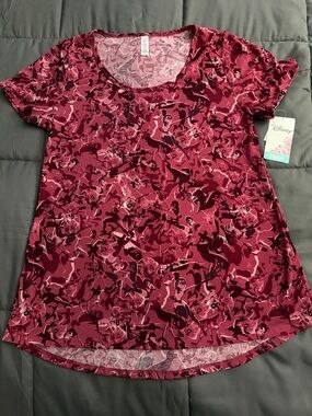 LuLaRoe Disney Burgundy and Pink Allover Incredibles Classic Short Sleeve Tee